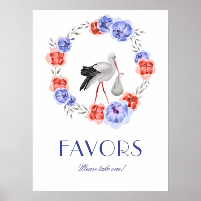 Winter Watercolor Stork Favorit Baby Shower Poster (Vorne)