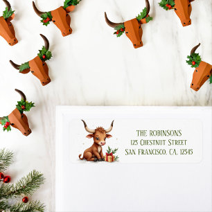 Winter Watercolor Texas Longhorn Calf Geschenk