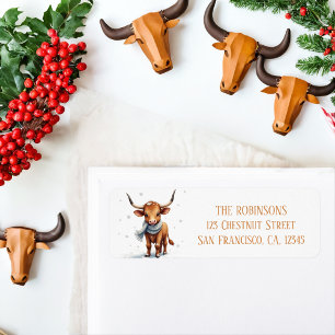 Winter Watercolor Texas Longhorn Calf Snow