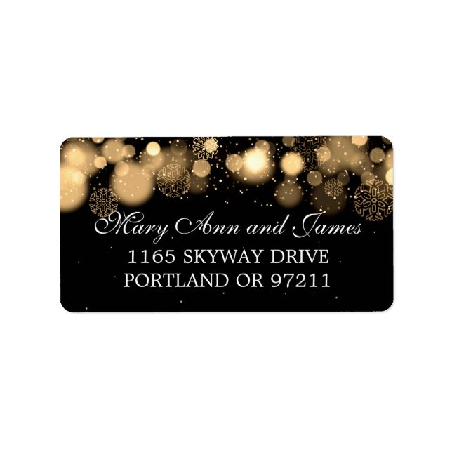 Winter Wedding Address Gold Lights Adressaufkleber (Vorne)