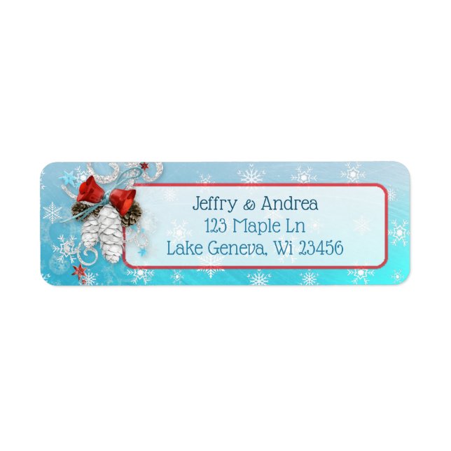 Winter Wedding Blue Pinecones Adress Labels (Vorne)
