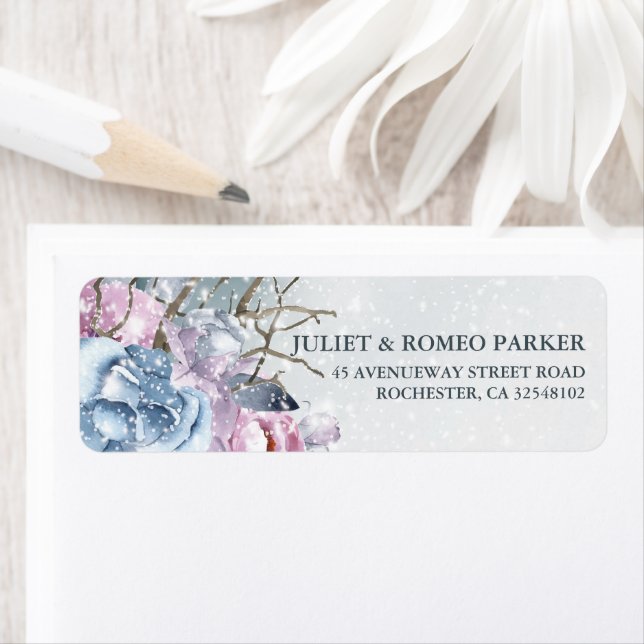 Winter Wedding Blumenschnee Rücksendeadresse Label (Insitu)