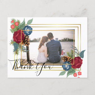 Winter Wedding Burgundy Aquamarin Blue Modern Postkarte