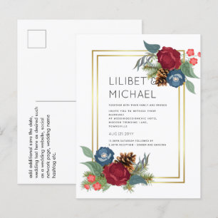 Winter Wedding Burgundy Aquamarin Blue Modern Postkarte