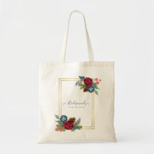 Winter Wedding Burgundy Aquamarin Blue Modern Tragetasche