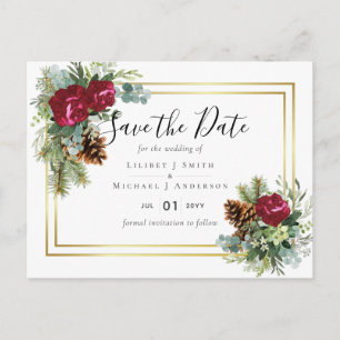 Winter Wedding Burgundy Rose Eukalyptus Postkarte