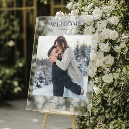 Winter Wedding Dusty Blue Foto Script Acrylschild