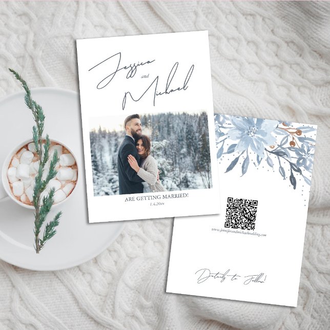 Winter Wedding Dusty Blue Foto Script Save The Date (Von Creator hochgeladen)