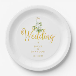 Winter Wedding Elegant Gold Script Mistletoe Pappteller