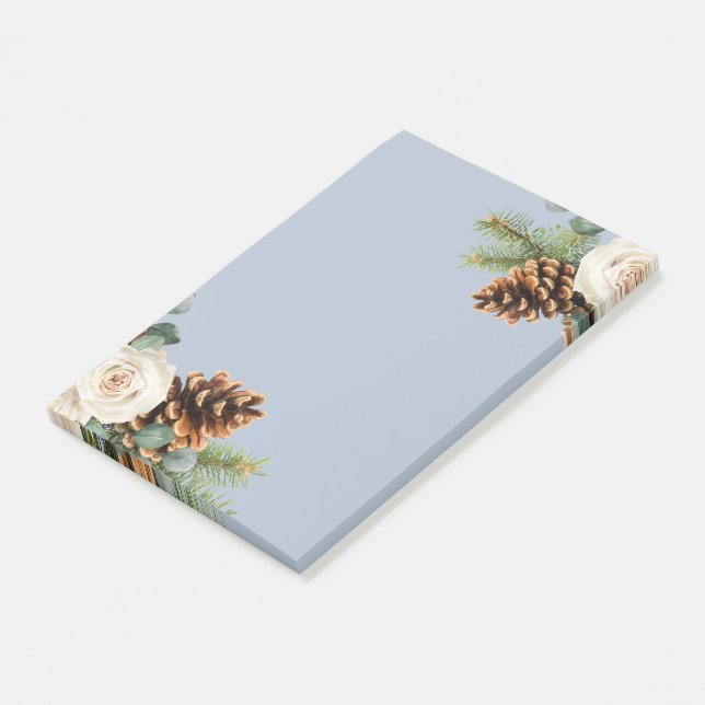 Winter Wedding Eukalyptus Grüne Weiße Rosen Post-it Klebezettel (angewinkelt)