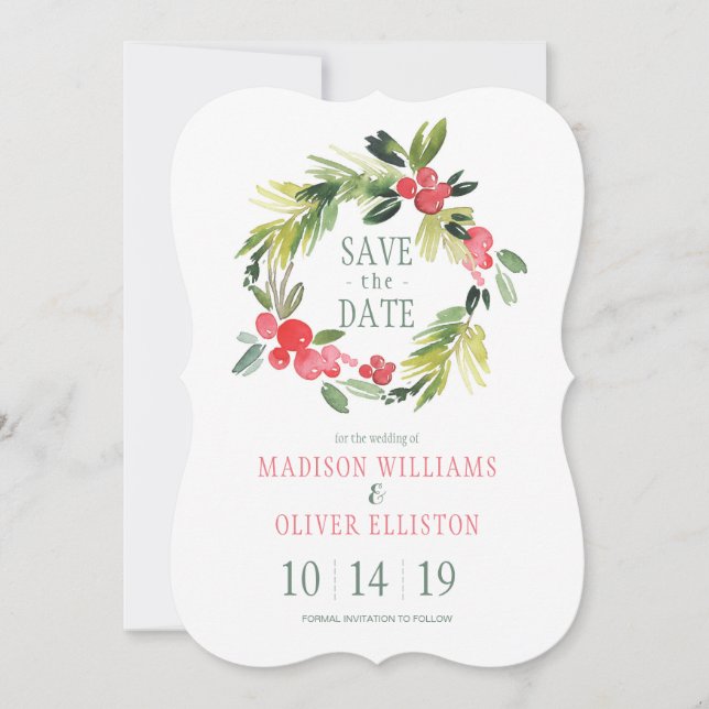 Winter Wedding Floral r Kreath | Save The Date (Vorderseite)