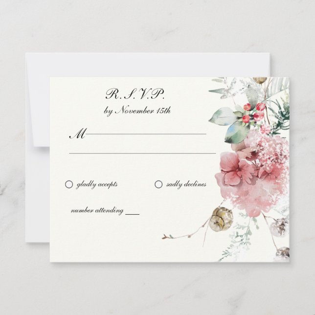 Winter Wedding Floral RSVP Karte (Vorderseite)