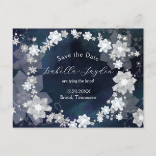 Winter Wedding Floral Wreath Save the Date Ankündigungspostkarte