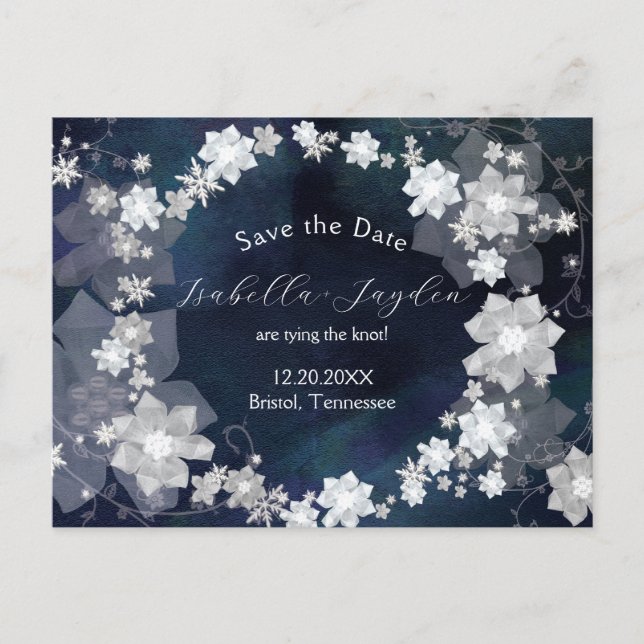 Winter Wedding Floral Wreath Save the Date Ankündigungspostkarte (Vorderseite)