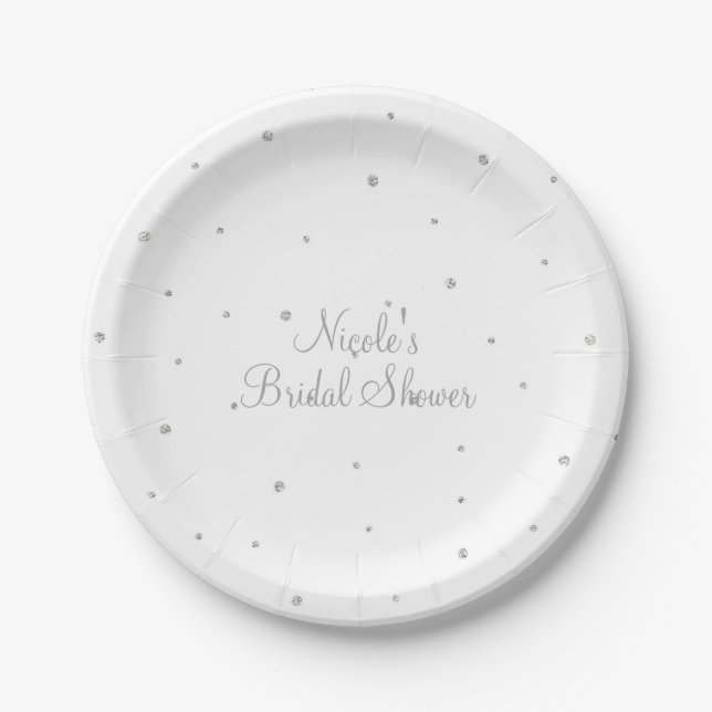 Winter Wedding Glam Silver & White Dots Party Pappteller (Vorderseite)