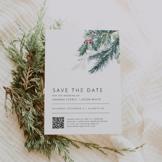 Winter Wedding Greenerity QR Code Save the Date Einladung (Von Creator hochgeladen)