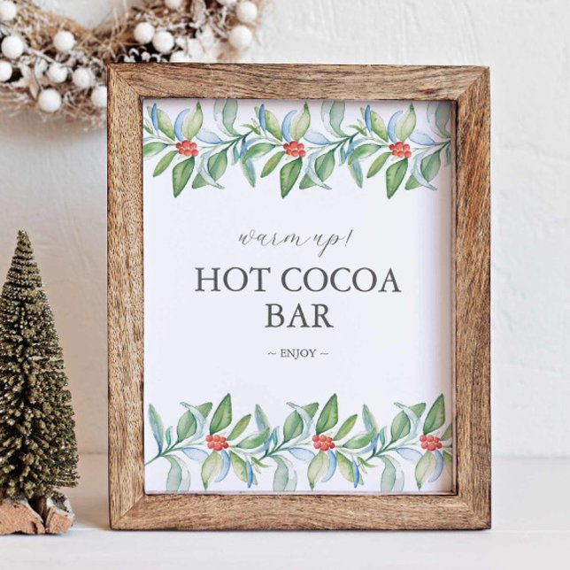 Winter Wedding Hot Chocolate Bar Sign Poster (Hot cocoa bar sign features unique watercolor art by Victoria Grigaliunas of Do Tell A Belle)