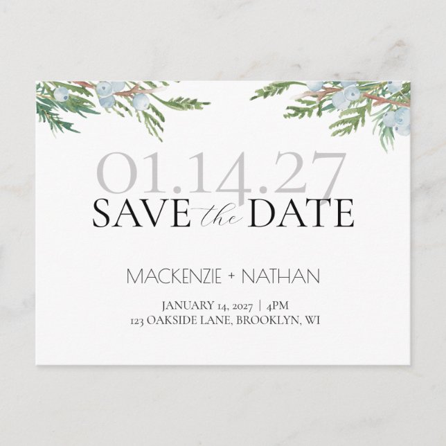 Winter Wedding Mattiert Berries Save the Date Ankündigungspostkarte (Vorderseite)