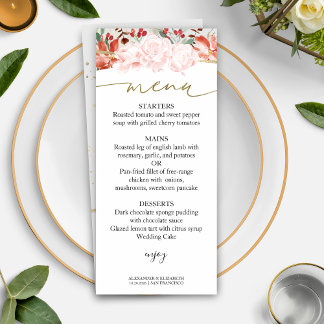 Winter Wedding Menu Card Gilded Watercolor Floral