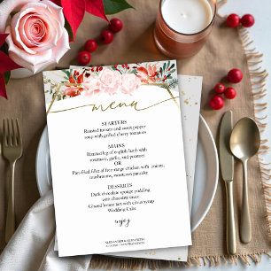 Winter Wedding Menu Card Gilded Watercolor Floral Einladung