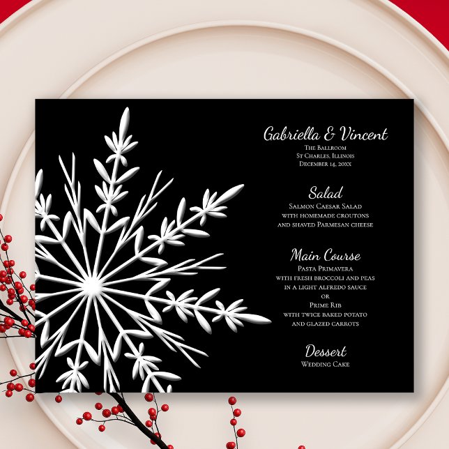 Winter Wedding Menu mit Schwarz und Weiß Snowflake (Von Creator hochgeladen)
