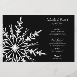 Winter Wedding Menu mit Schwarz und Weiß Snowflake