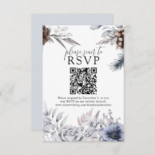 Winter Wedding Pine Cone QR Website RSVP Card
