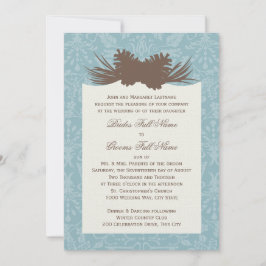 Winter Wedding Pinecones und Damask Einladung