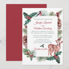 Winter Wedding Red Christmas Rentier Deer Floral Einladung