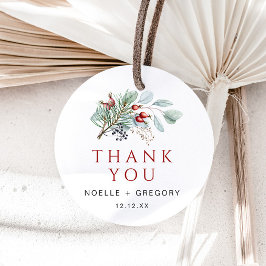 Winter Wedding Round Favor Tag Eukalyptus Pine Geschenkanhänger