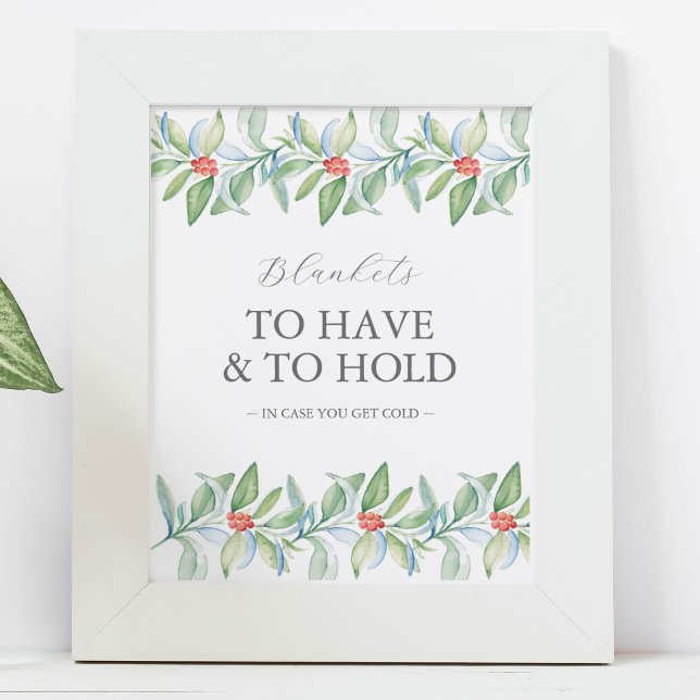 Winter Wedding Sign Botanische Berries & Greenery Poster (Wedding decor for winter weddings features unique watercolor art by Victoria Grigaliunas)
