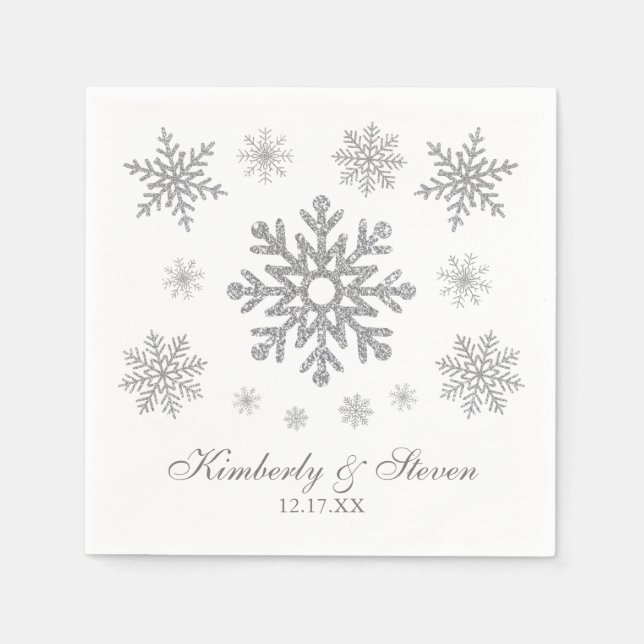 Winter Wedding Silver Snowflake Napkins Serviette (Vorderseite)
