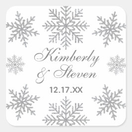 Winter Wedding Silver Snowflake Quadratischer Aufkleber