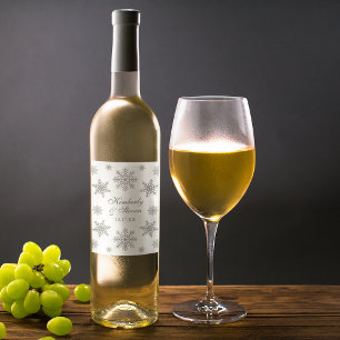 Winter Wedding Silver Snowflake Weinetikett