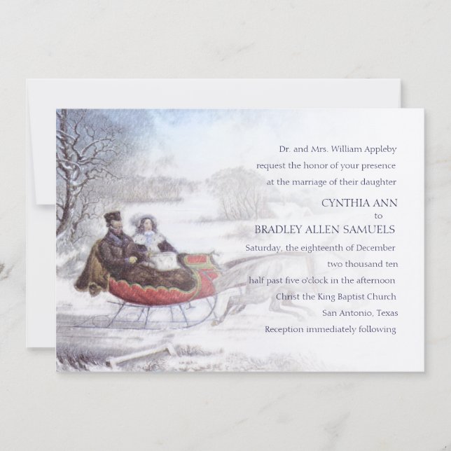 Winter Wedding Sleigh Ride Einladung (Vorderseite)