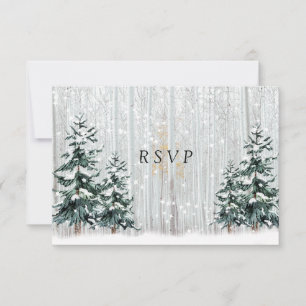 Winter Wedding White Birch Forest Pine Trees Einladung