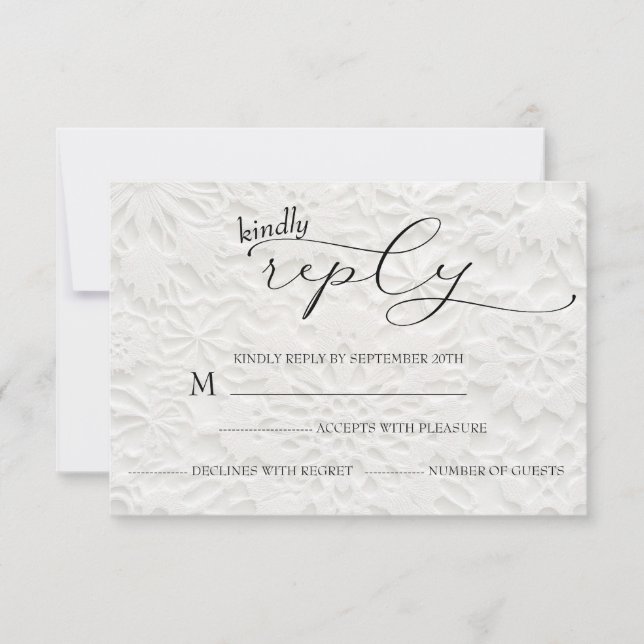Winter Wedding White & Black Simple RSVP Karte (Vorderseite)
