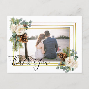 Winter Wedding White Roses Gold Dusty Blue Postkarte