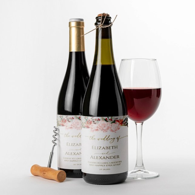 Winter Wedding Wine Label Watercolor Gilded Script Weinetikett (Von Creator hochgeladen)