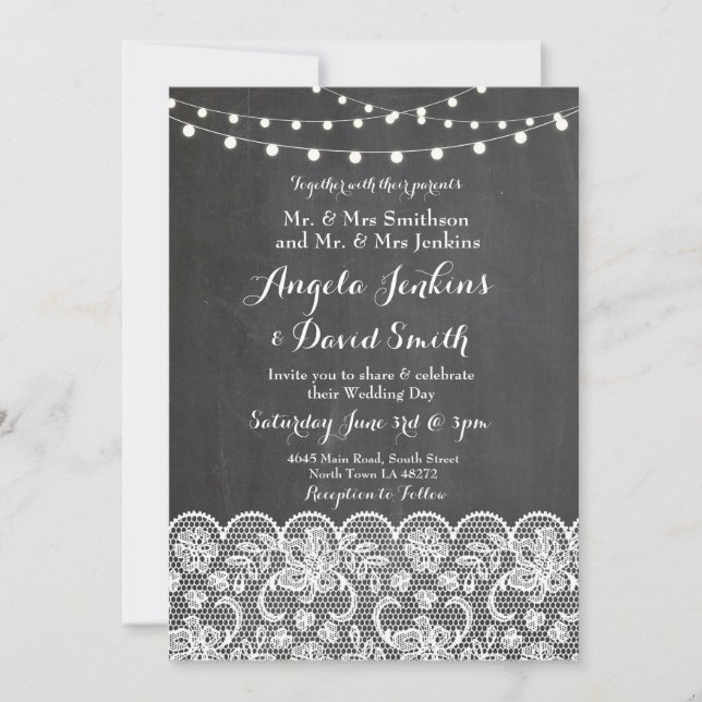 Winter Wedelight Chalkboard Lace Party laden ein Einladung (Vorderseite)