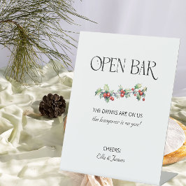Winter Wedly Holly and Berries Open Bar Sign Sockelschild