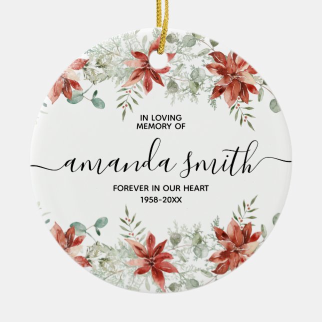 Winter Weihnachten floral in Liebe Erinnerung Keramik Ornament (Vorne)