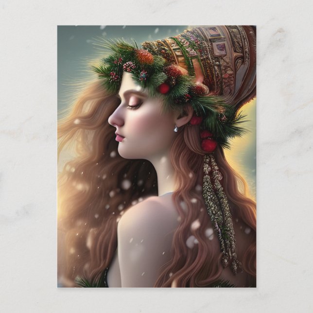 Winter Weihnachten Goddess Postkarte (Vorderseite)