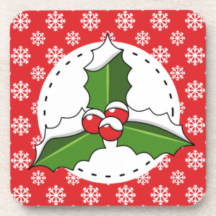 Winter, Weihnachten, Heilige Beeren, Beeren, Blätt Getränkeuntersetzer