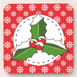 Winter, Weihnachten, Heilige Beeren, Beeren, Blätt Getränkeuntersetzer