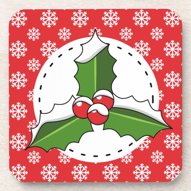 Winter, Weihnachten, Heilige Beeren, Beeren, Blätt Getränkeuntersetzer (Vorderseite)