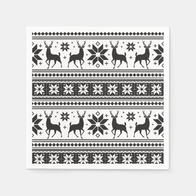 Winter Weihnachten Hirsch Black Snowflake Muster Serviette (Vorderseite)