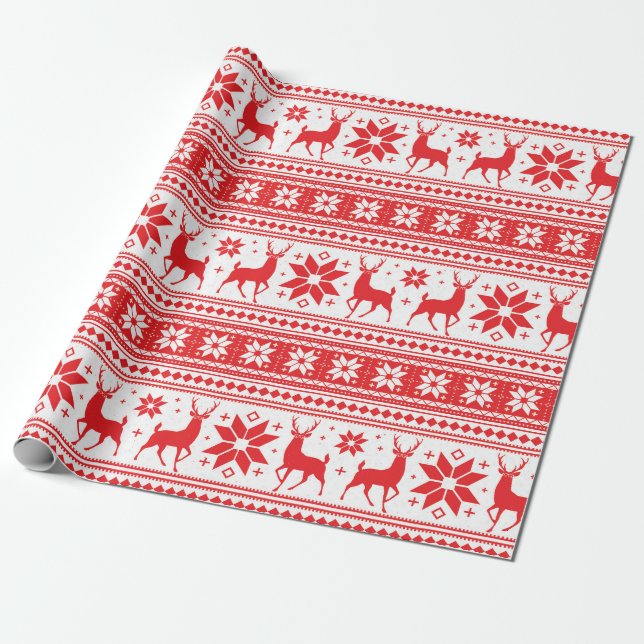 Winter Weihnachten Hirsch Red Snowflake Muster Geschenkpapier (Ungerollt)