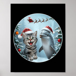Winter Weihnachten Katze Dolphin Lover Selfie mit Poster