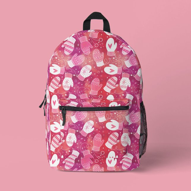 Winter Weihnachten Mittens Muster in Rosa Bedruckter Rucksack (Pink Mittens Pattern Backpack)
